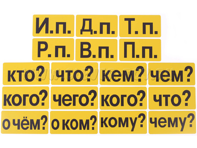 Набор магнитных карточек "Падежи" (фон жёлтый)* Набор магнитных карточек "Падежи" (фон жёлтый)*
